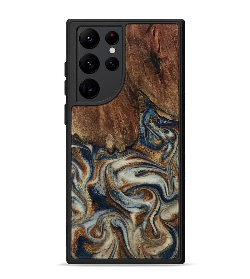 Galaxy S22 Ultra Wood Phone Case - Tamera (Teal & Gold, 801888)