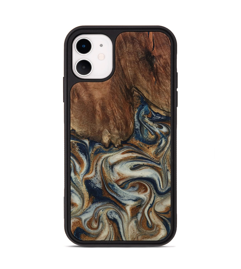 iPhone 11 Wood Phone Case - Tamera (Teal & Gold, 801888)