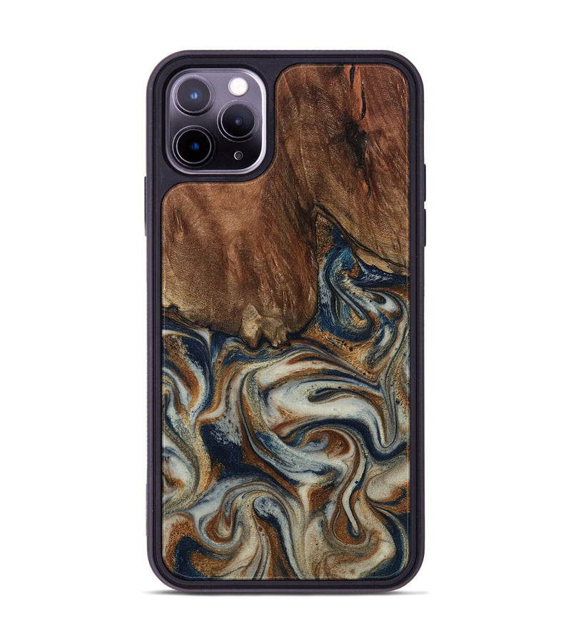 iPhone 11 Pro Max Wood Phone Case - Tamera (Teal & Gold, 801888)