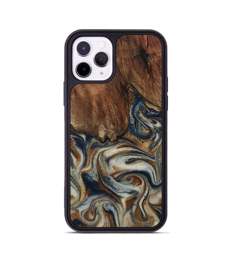 iPhone 11 Pro Wood Phone Case - Tamera (Teal & Gold, 801888)