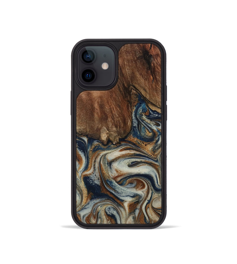 iPhone 12 mini Wood Phone Case - Tamera (Teal & Gold, 801888)