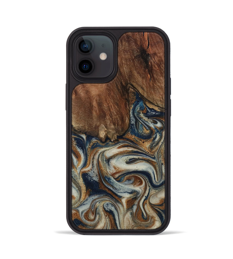 iPhone 12 Wood Phone Case - Tamera (Teal & Gold, 801888)