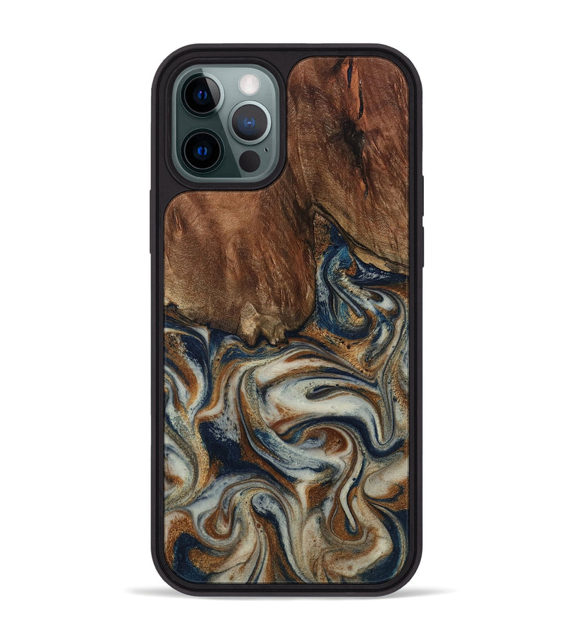 iPhone 12 Pro Max Wood Phone Case - Tamera (Teal & Gold, 801888)