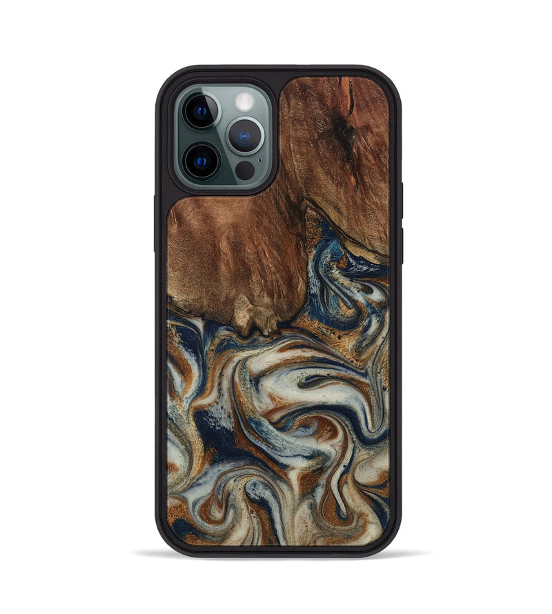 iPhone 12 Pro Wood Phone Case - Tamera (Teal & Gold, 801888)