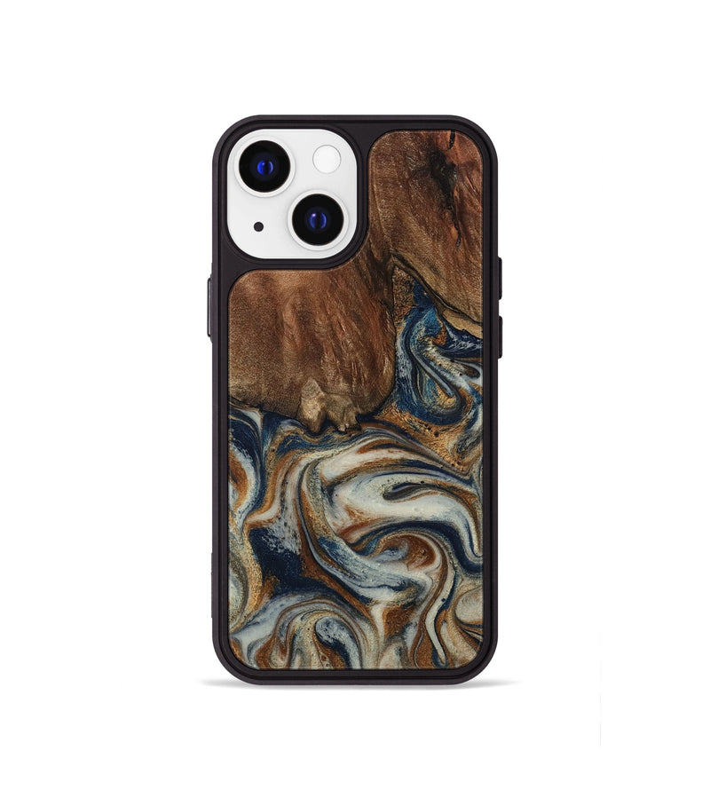 iPhone 13 mini Wood Phone Case - Tamera (Teal & Gold, 801888)