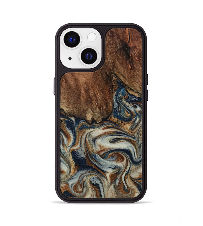 iPhone 13 Wood Phone Case - Tamera (Teal & Gold, 801888)