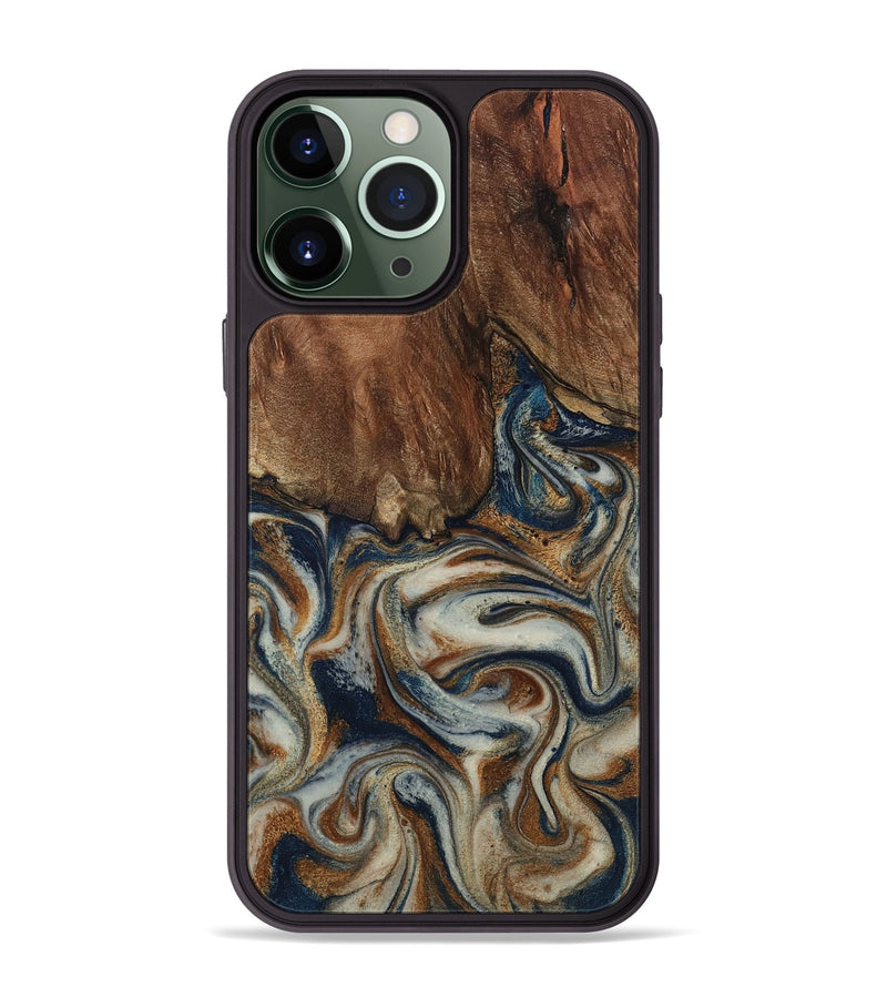 iPhone 13 Pro Max Wood Phone Case - Tamera (Teal & Gold, 801888)