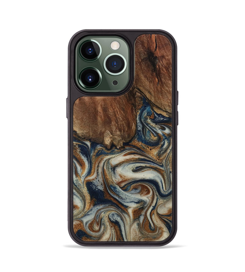 iPhone 13 Pro Wood Phone Case - Tamera (Teal & Gold, 801888)