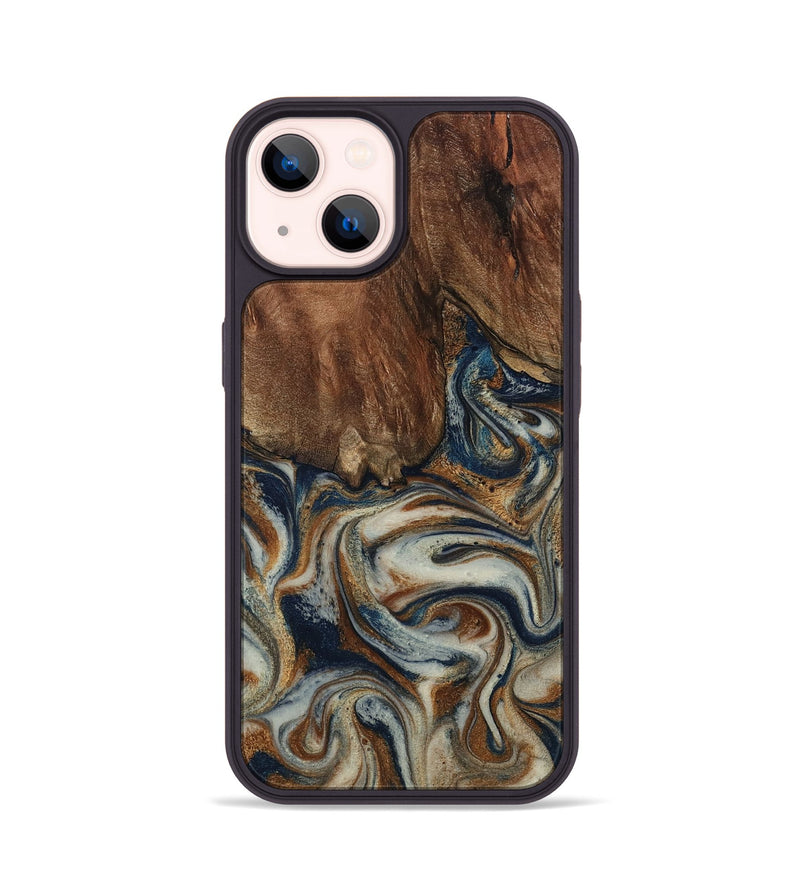 iPhone 14 Wood Phone Case - Tamera (Teal & Gold, 801888)
