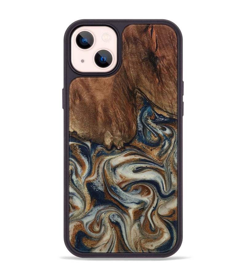 iPhone 14 Plus Wood Phone Case - Tamera (Teal & Gold, 801888)