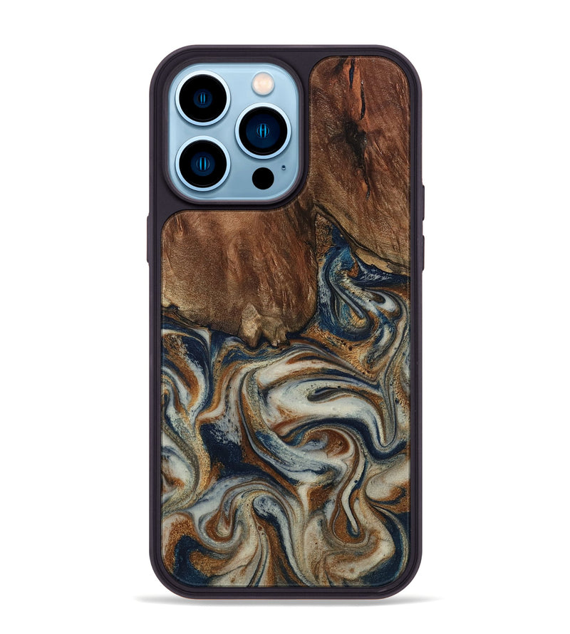 iPhone 14 Pro Max Wood Phone Case - Tamera (Teal & Gold, 801888)