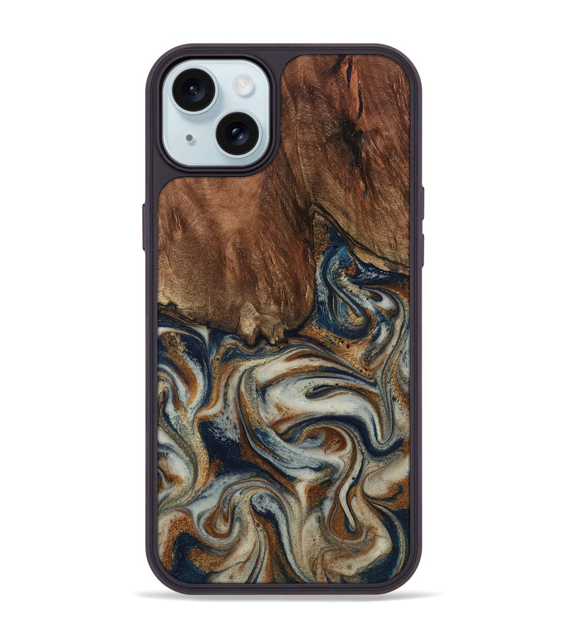 iPhone 15 Plus Wood Phone Case - Tamera (Teal & Gold, 801888)