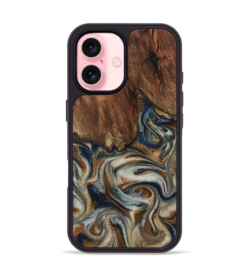 iPhone 16 Wood Phone Case - Tamera (Teal & Gold, 801888)