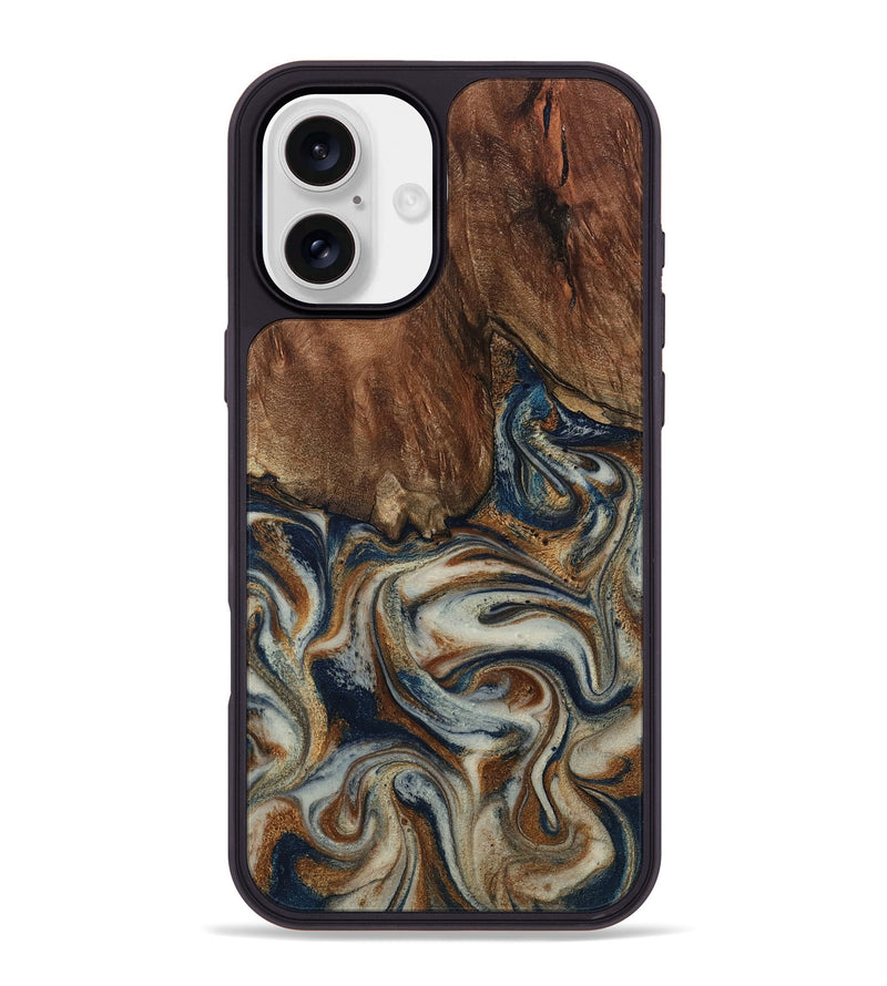 iPhone 16 Plus Wood Phone Case - Tamera (Teal & Gold, 801888)