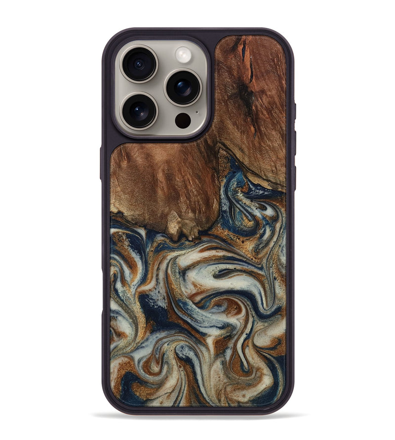 iPhone 16 Pro Max Wood Phone Case - Tamera (Teal & Gold, 801888)