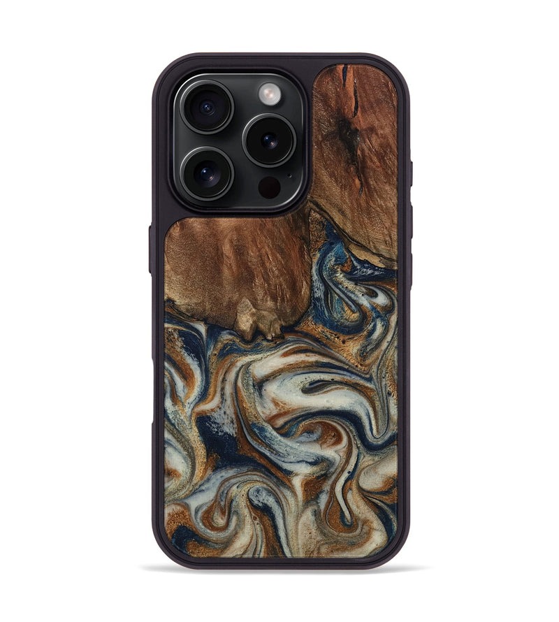iPhone 16 Pro Wood Phone Case - Tamera (Teal & Gold, 801888)