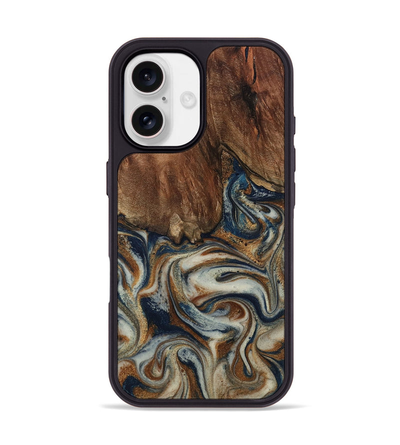 iPhone 17 Wood Phone Case - Tamera (Teal & Gold, 801888)