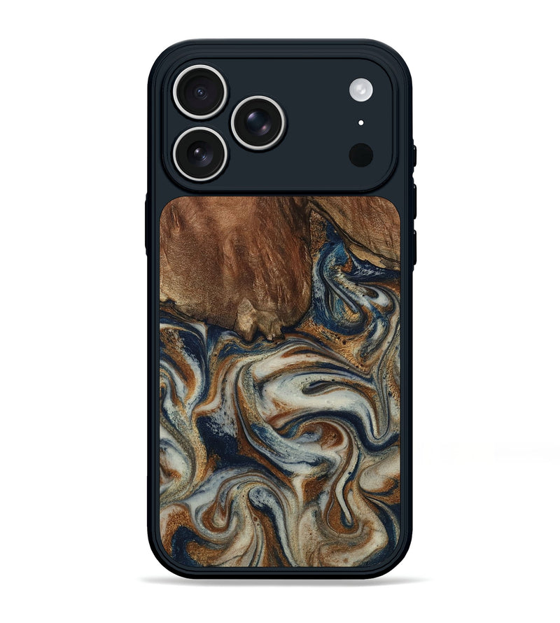 iPhone 17 Pro Max Wood Phone Case - Tamera (Teal & Gold, 801888)