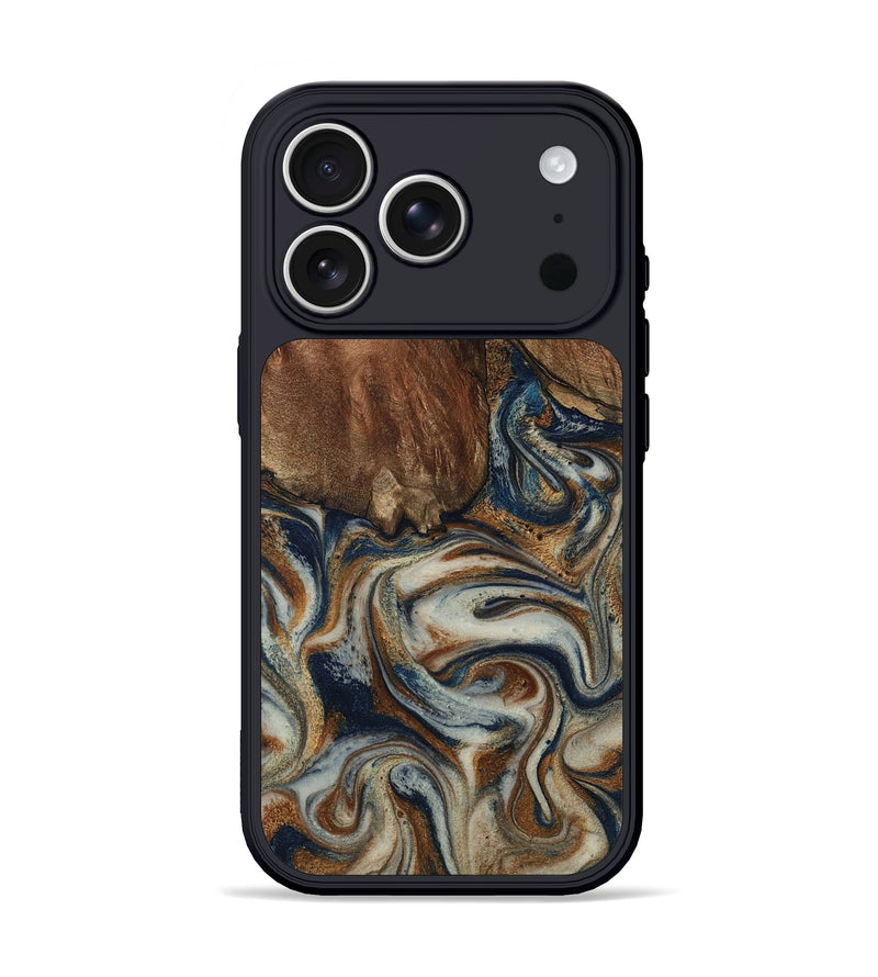 iPhone 17 Pro Wood Phone Case - Tamera (Teal & Gold, 801888)