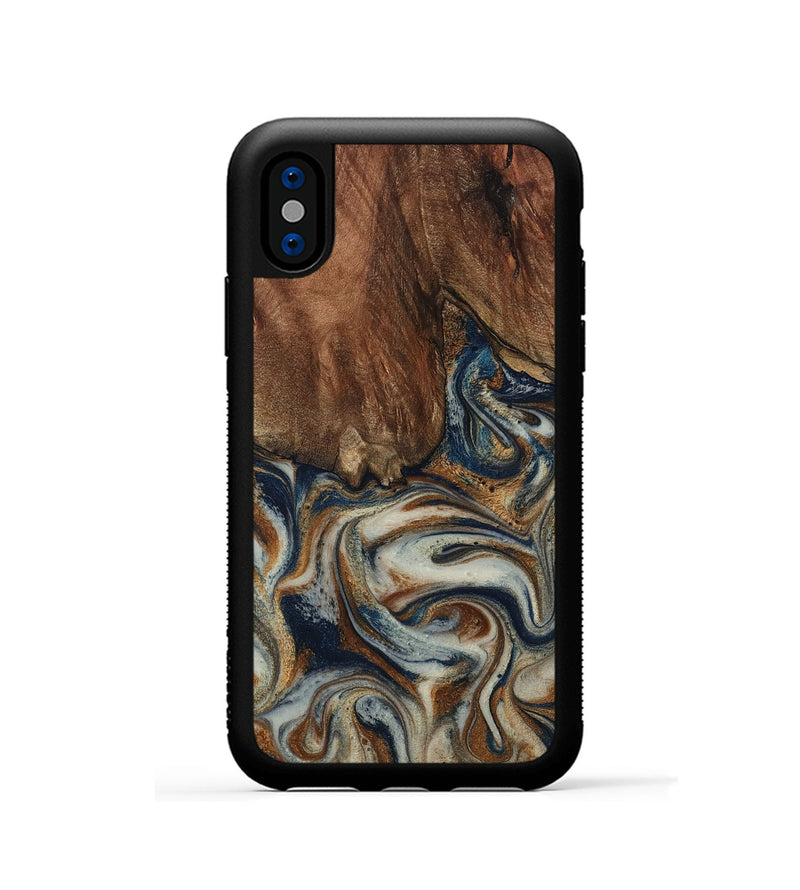 iPhone Xs Wood Phone Case - Tamera (Teal & Gold, 801888)