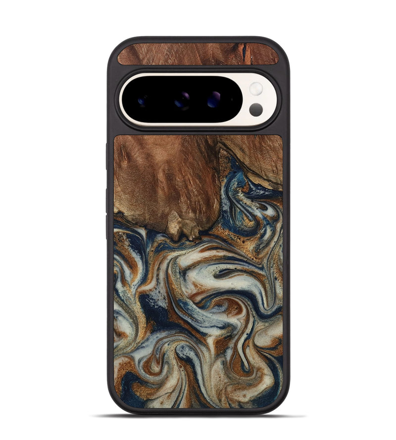 Pixel 9 Wood Phone Case - Tamera (Teal & Gold, 801888)