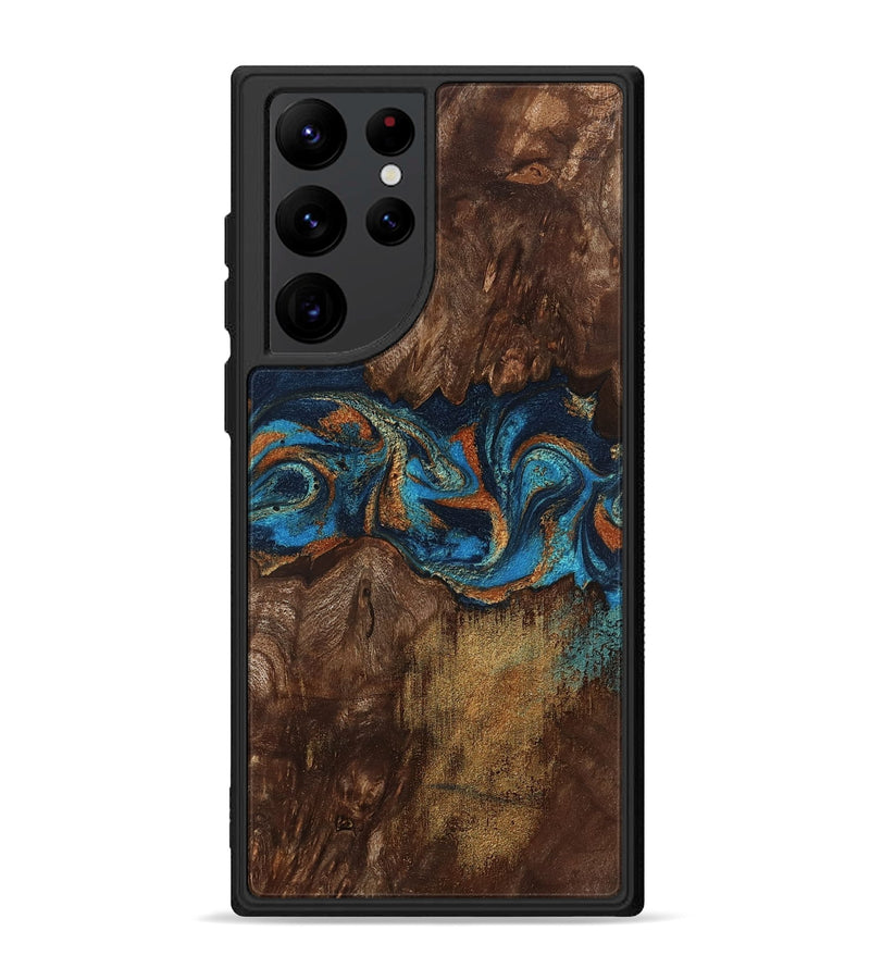 Galaxy S22 Ultra Wood Phone Case - Marion (Teal & Gold, 801889)