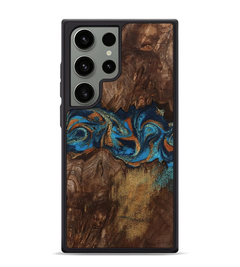 Galaxy S24 Ultra Wood Phone Case - Marion (Teal & Gold, 801889)