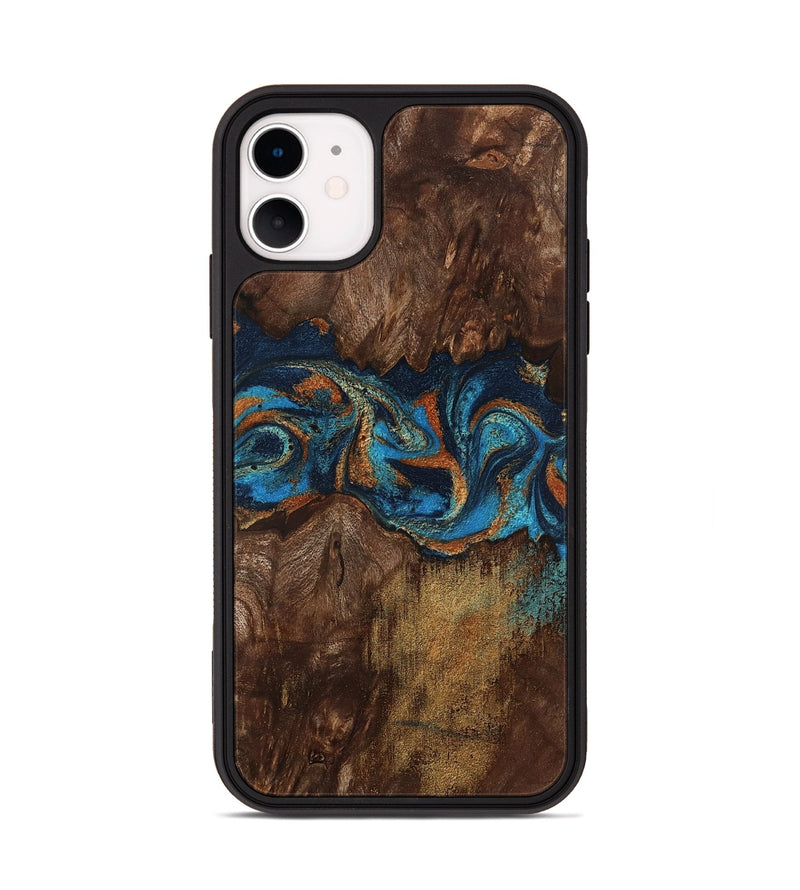 iPhone 11 Wood Phone Case - Marion (Teal & Gold, 801889)