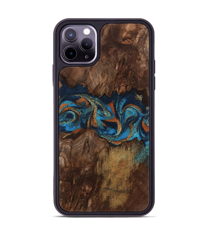 iPhone 11 Pro Max Wood Phone Case - Marion (Teal & Gold, 801889)