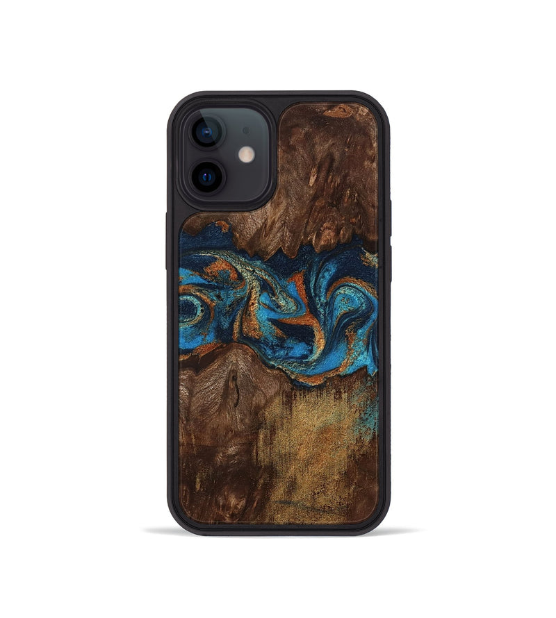 iPhone 12 mini Wood Phone Case - Marion (Teal & Gold, 801889)