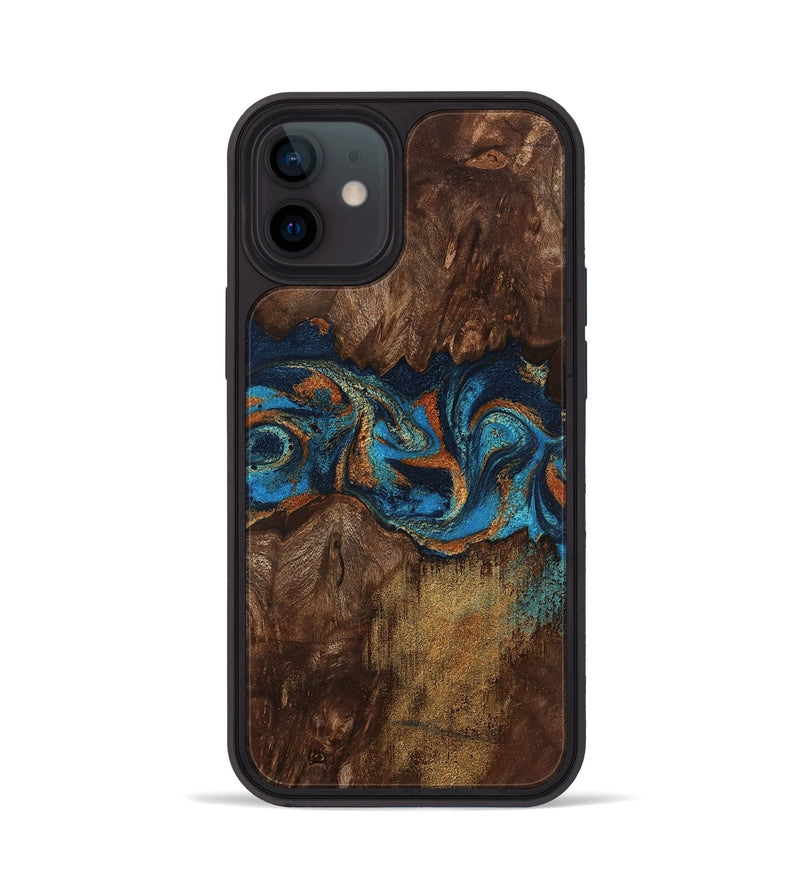 iPhone 12 Wood Phone Case - Marion (Teal & Gold, 801889)