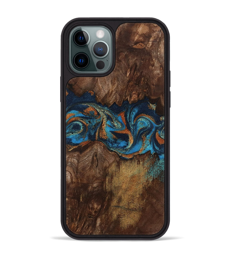 iPhone 12 Pro Max Wood Phone Case - Marion (Teal & Gold, 801889)