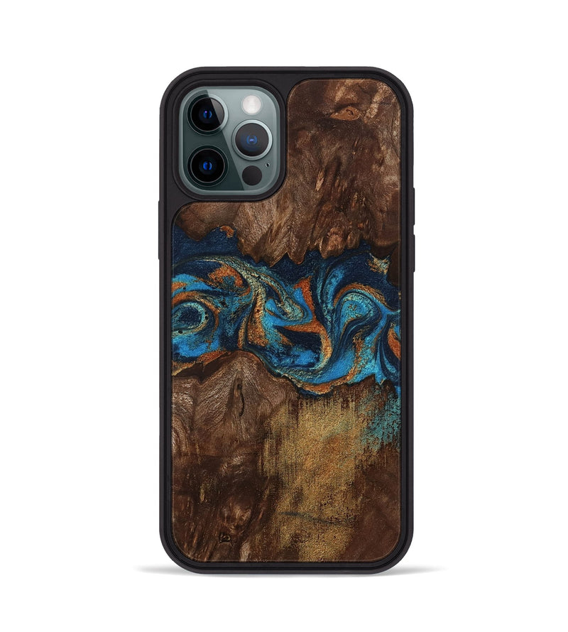 iPhone 12 Pro Wood Phone Case - Marion (Teal & Gold, 801889)