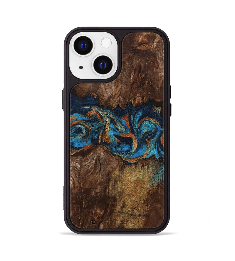 iPhone 13 Wood Phone Case - Marion (Teal & Gold, 801889)