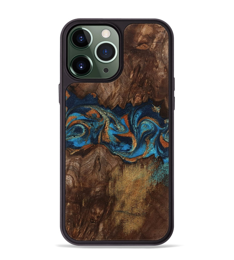 iPhone 13 Pro Max Wood Phone Case - Marion (Teal & Gold, 801889)