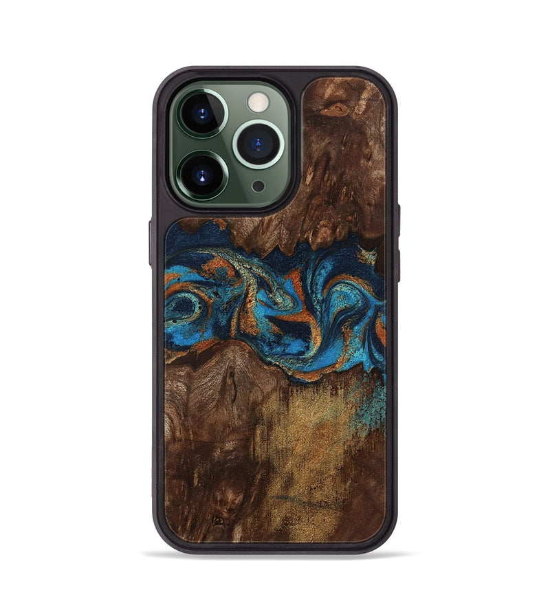 iPhone 13 Pro Wood Phone Case - Marion (Teal & Gold, 801889)