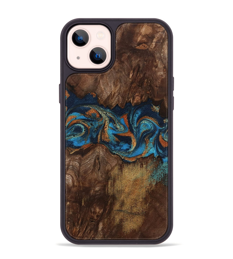iPhone 14 Plus Wood Phone Case - Marion (Teal & Gold, 801889)