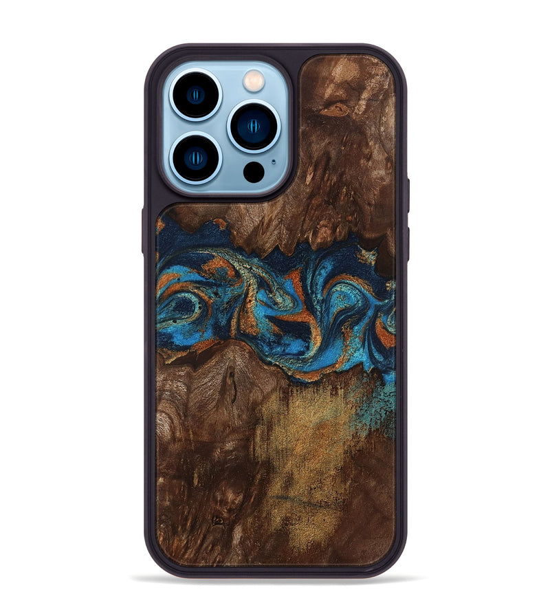 iPhone 14 Pro Max Wood Phone Case - Marion (Teal & Gold, 801889)