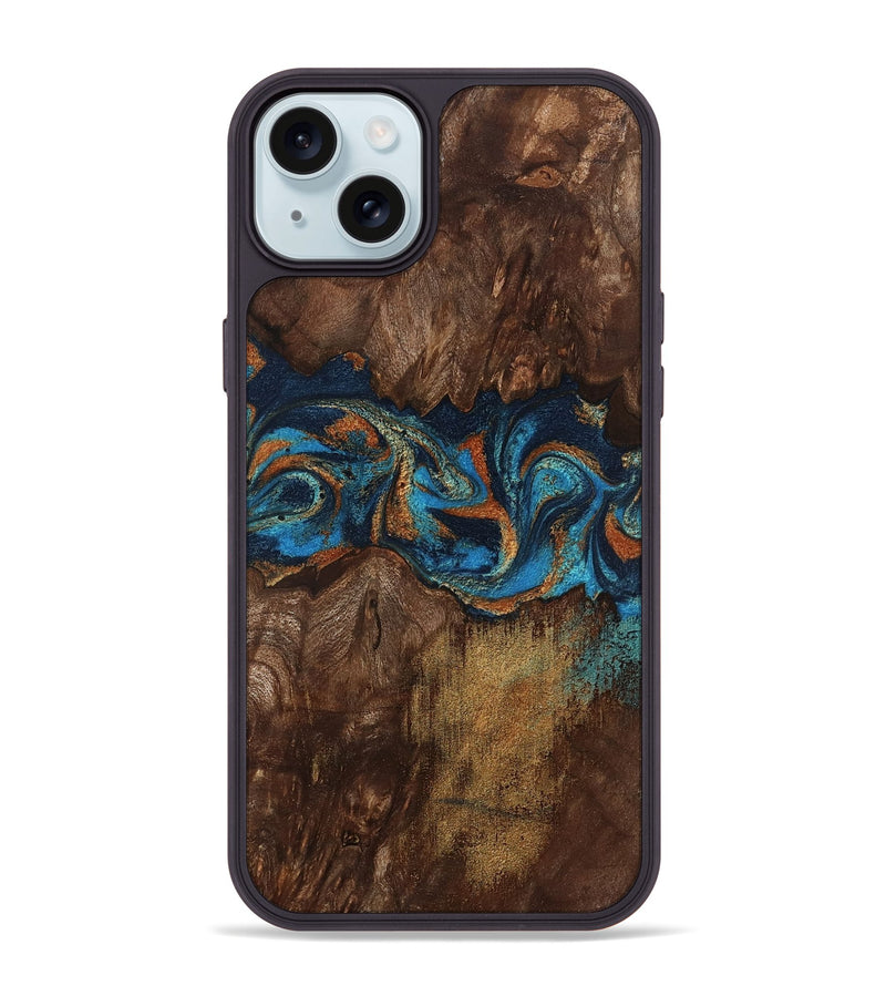 iPhone 15 Plus Wood Phone Case - Marion (Teal & Gold, 801889)