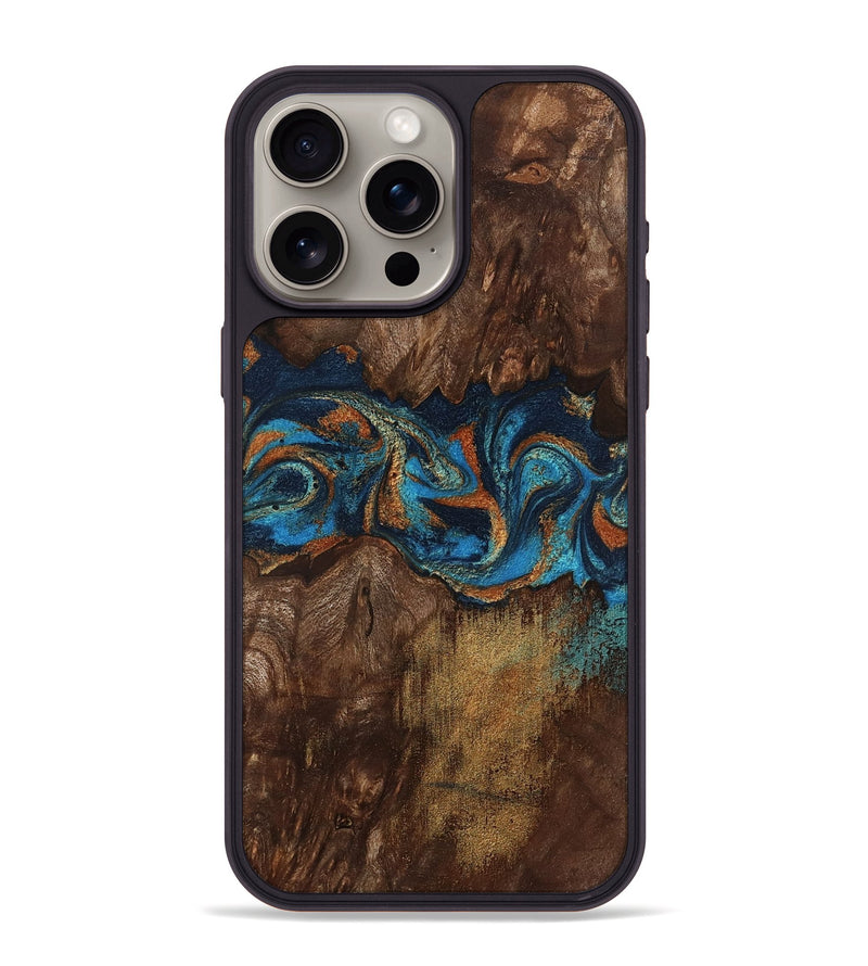 iPhone 15 Pro Max Wood Phone Case - Marion (Teal & Gold, 801889)