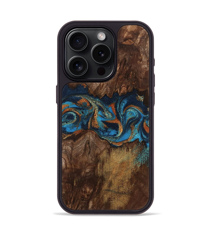 iPhone 15 Pro Wood Phone Case - Marion (Teal & Gold, 801889)