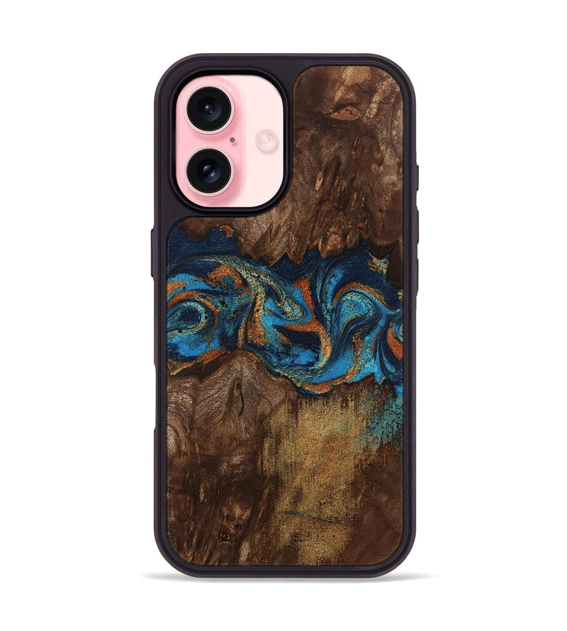 iPhone 16 Wood Phone Case - Marion (Teal & Gold, 801889)