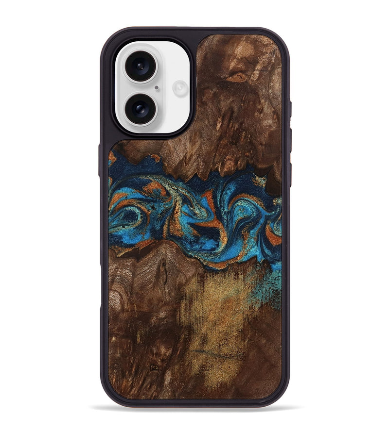 iPhone 16 Plus Wood Phone Case - Marion (Teal & Gold, 801889)