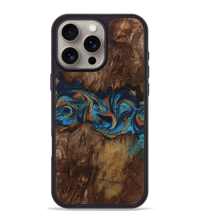 iPhone 16 Pro Max Wood Phone Case - Marion (Teal & Gold, 801889)