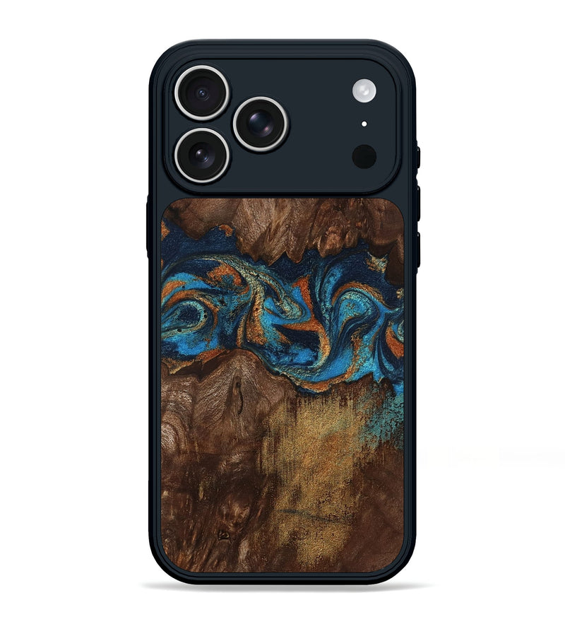 iPhone 17 Pro Max Wood Phone Case - Marion (Teal & Gold, 801889)