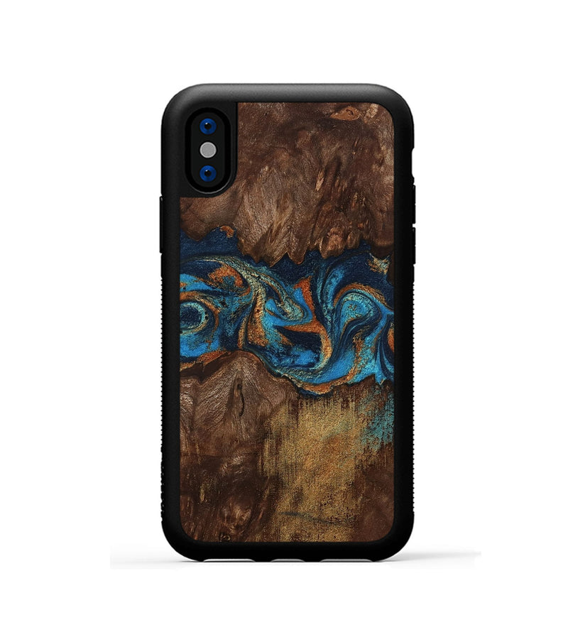 iPhone Xs Wood Phone Case - Marion (Teal & Gold, 801889)