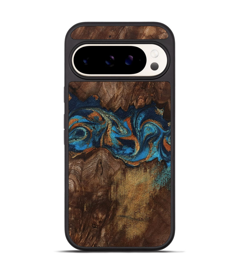 Pixel 9 Wood Phone Case - Marion (Teal & Gold, 801889)