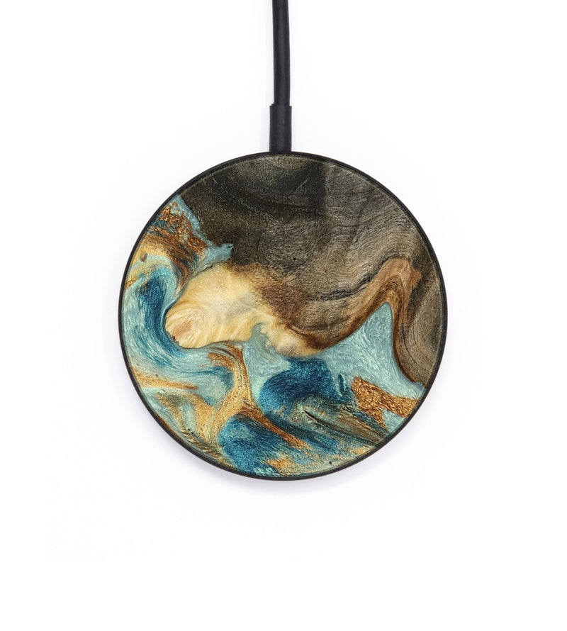 Circle Wood Wireless Charger - Felisha (Teal & Gold, 801912)