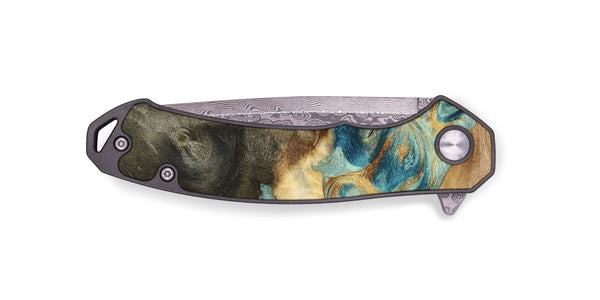 EDC Wood Pocket Knife - Felisha (Teal & Gold, 801912)