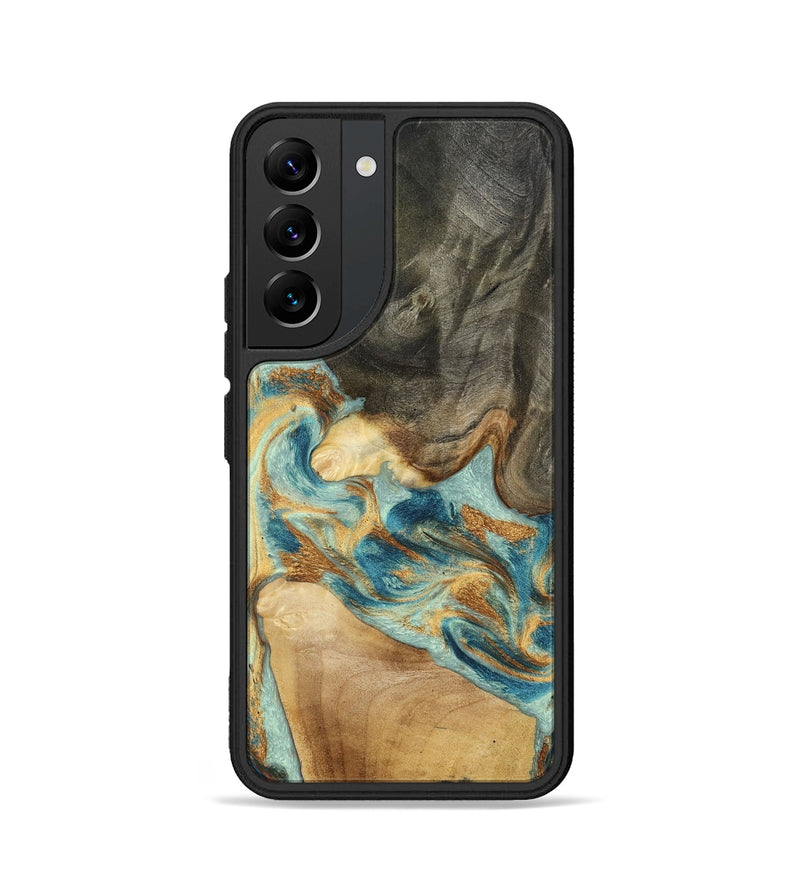 Galaxy S22 Wood Phone Case - Felisha (Teal & Gold, 801912)
